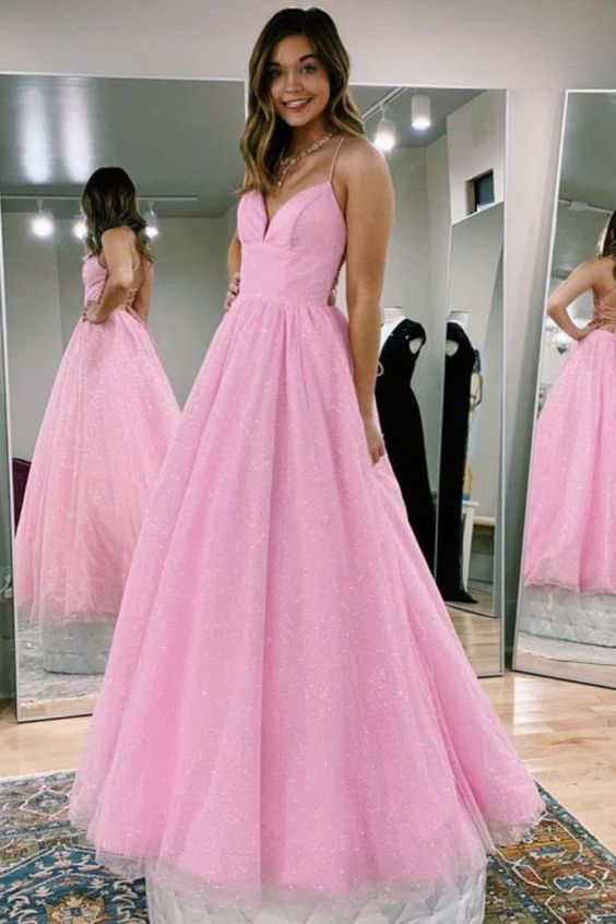 Pink Sparkling Prom Dress, Formal Dress, Evening Dress, Dance Dresses, Graduation Party Dress