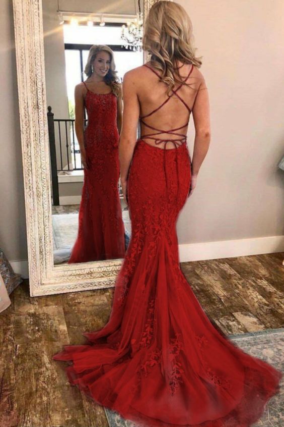 Burgundy Mermaid Lace Prom Dress, Pageant Dress, Evening Dress, Dance Dresses, Graduation School Party Gown