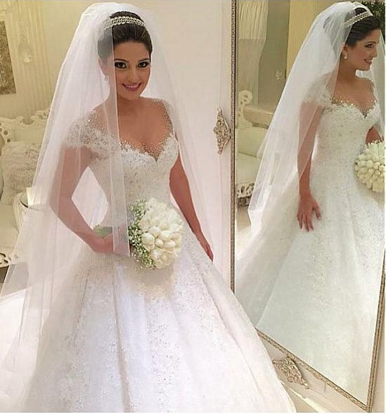 Princess Wedding Dress Short Sleeves, Bridal Gown ,Dresses For Brides