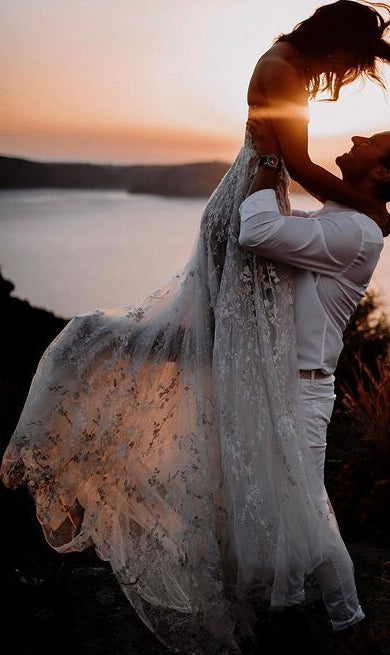 One Shoulder Sexy Lace Beach Wedding Dresses DT1602