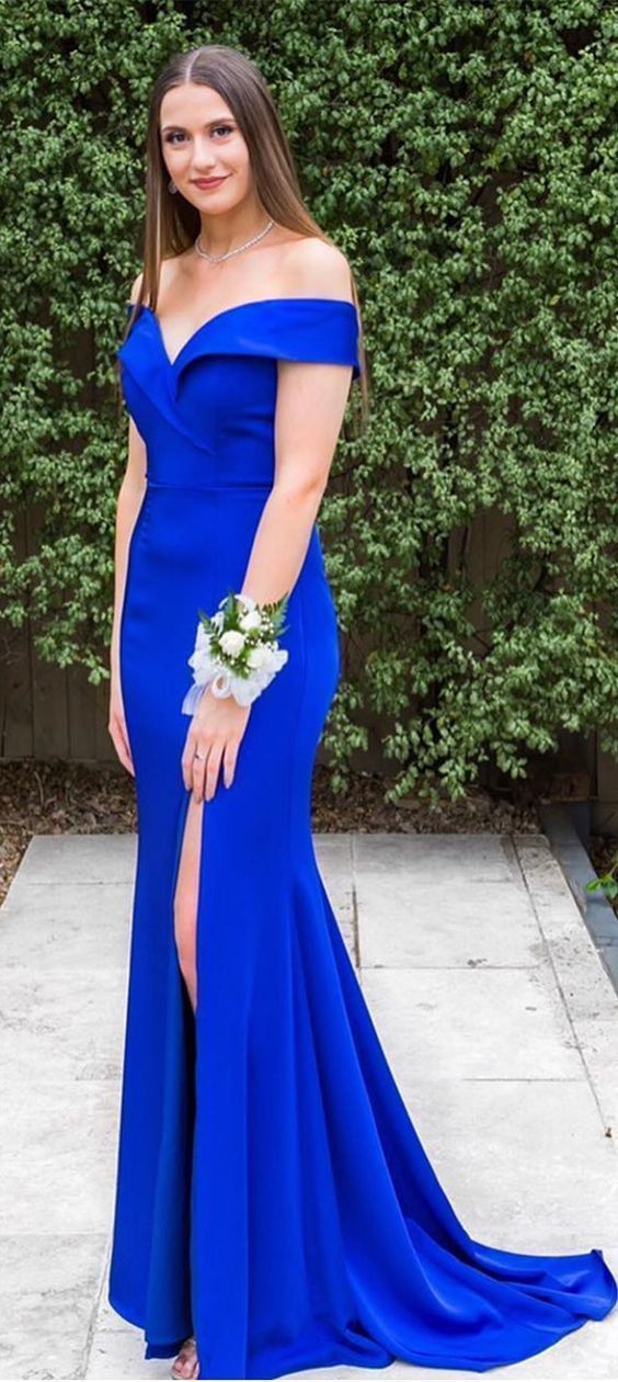 Royal Blue Prom Dress Slit Skirt, Evening Dress, Formal Dresses, Graduation School Party Dance Dress