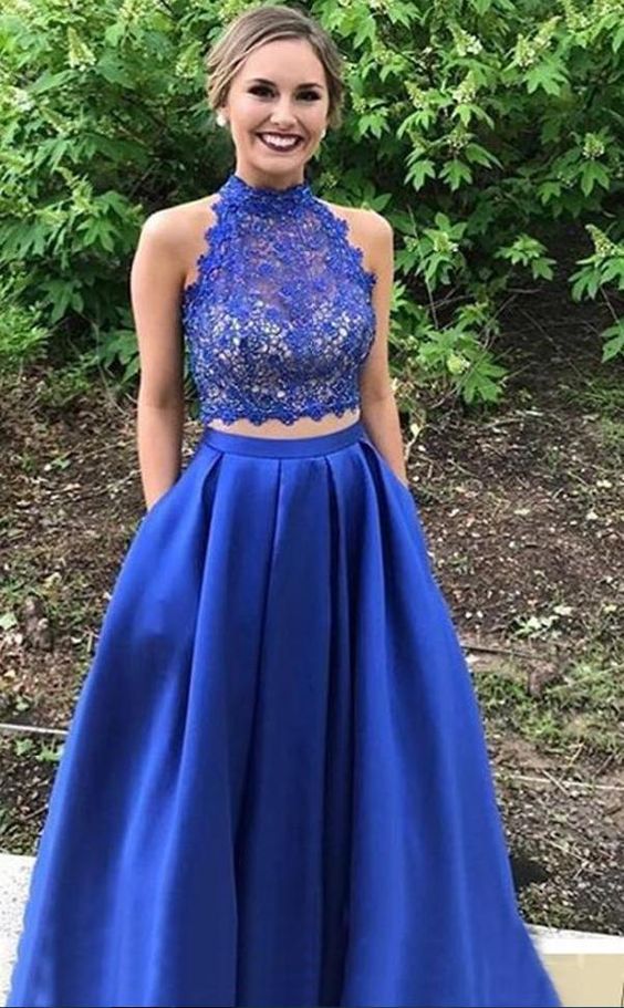 Two Pieces Prom Dress Royal Blue, Evening Dress, Dance Dresses, Graduation School Party Gown