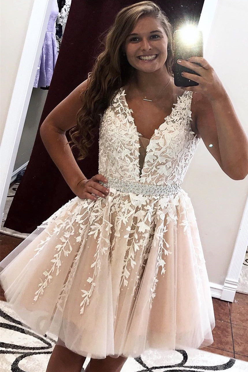 Lace Homecoming Dress , Short Prom Dress, Formal Outfit, Back to School Party Gown