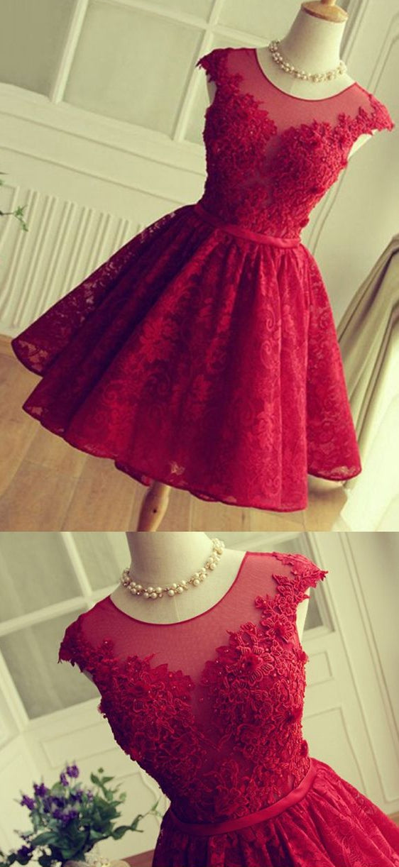 Short Lace Prom Dress, Homecoming Dresses, Graduation School Party Gown