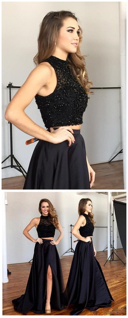 Two Pieces Black Prom Dress, Prom Dresses, Evening Gown, Graduation School Party Dress, Winter Formal Dress