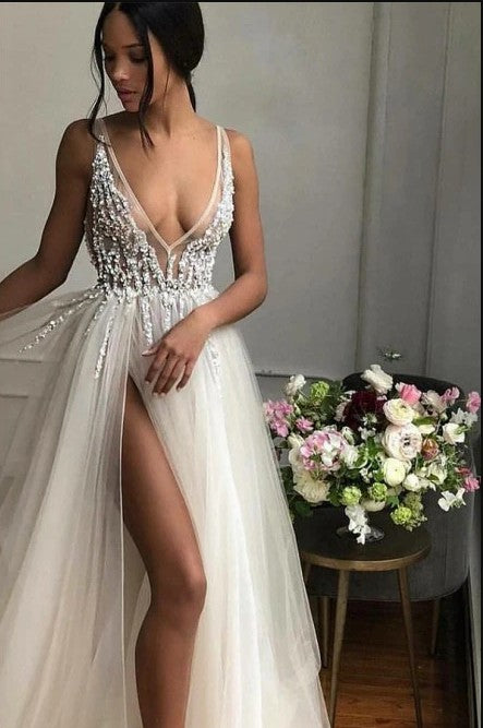 Sexy Prom Dress with Slit, Pageant Dress, Evening Dress, Dance Dresses, Graduation School Party Gown