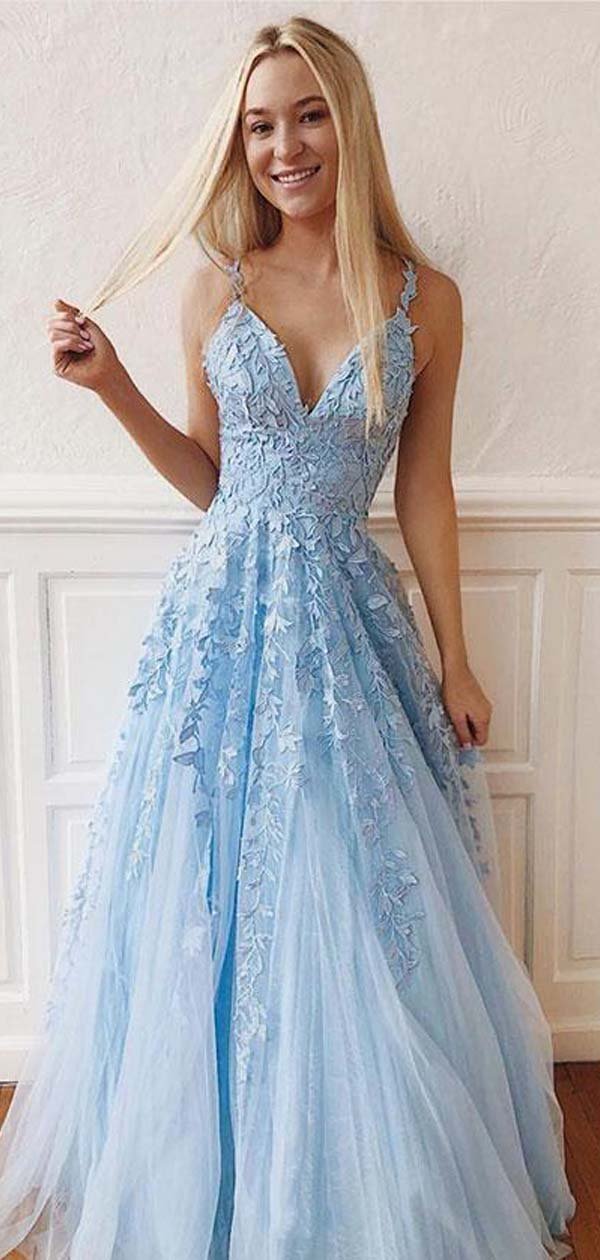 Light Blue Prom Dress with Lace, Prom Dresses, Pageant Dress, Evening Dress, Ball Dance Dresses, Graduation School Party Gown