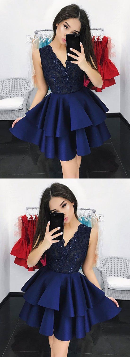 Short Navy Prom Dress, Homecoming Dresses, Graduation School Party Gown, Winter Formal Dress