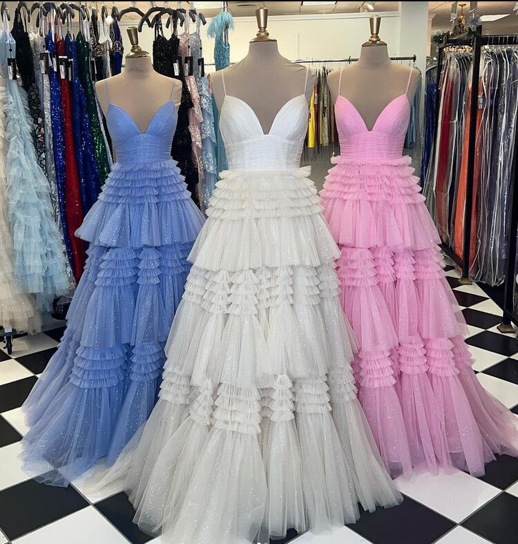 Sexy Sparkly Prom Dress Slit Skirt Deep V Neckline Wedding Dress