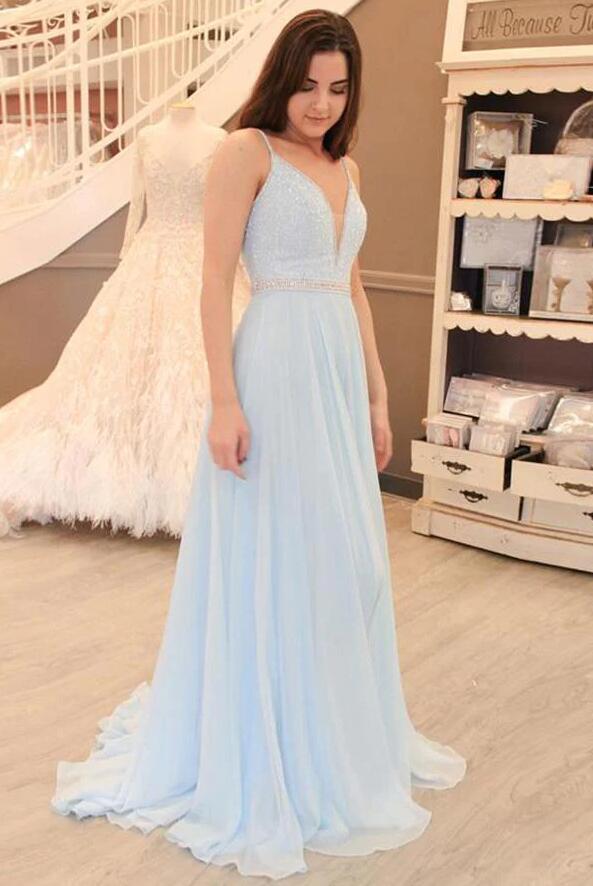 Light Blue Prom Dress Long , Dresses For Graduation Party, Evening Dress, Formal Dress