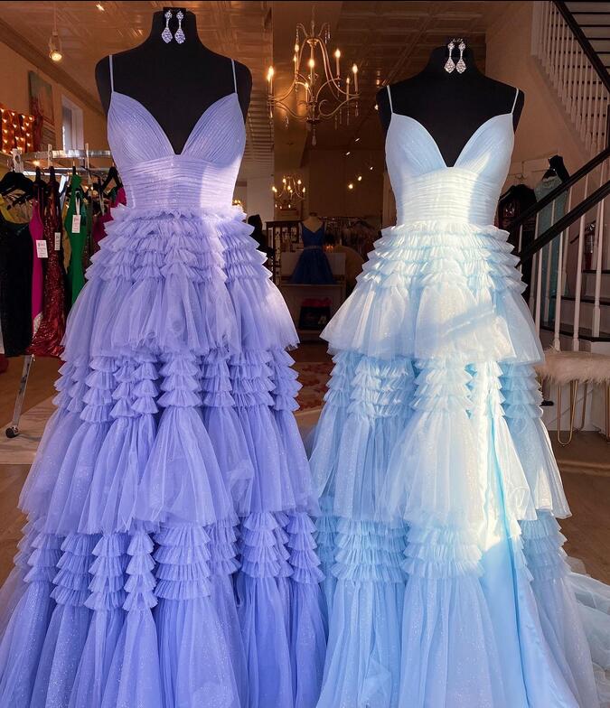 Sexy Sparkly Prom Dress Slit Skirt Deep V Neckline Wedding Dress