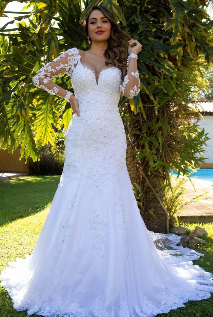New Custom Made Wedding Dress With Sleeves, Bridal Gown ,Dresses For Brides