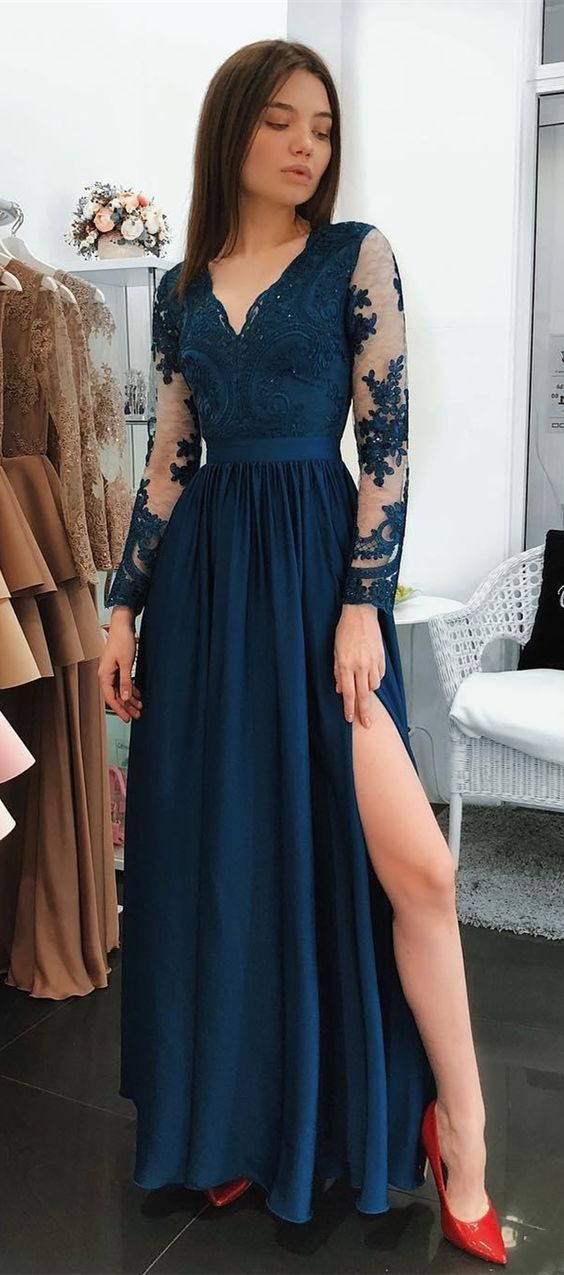 Prom Dress Long Sleeves, Formal Dress, Evening Dress, Dance Dresses, Graduation Party Dress