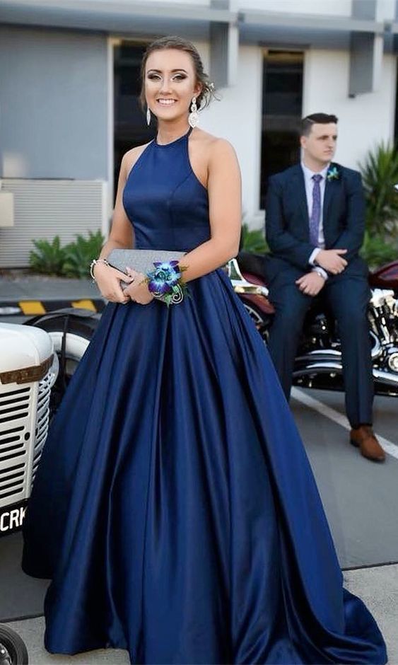 Navy Prom Dress Halter Neckline, Pageant Dress, Evening Dress, Dance D DressesTailor Navy Prom Dress Halter Neckline, Pageant Dress, Evening Dress, Dance D DressesTailor