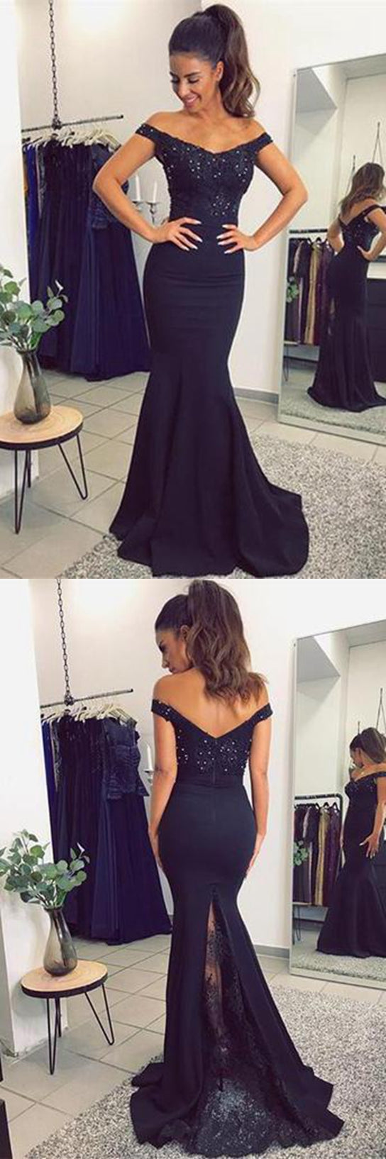 Navy Mermaid Prom Dress, Evening Gown, Graduation School Party Dress, Winter Formal Dress