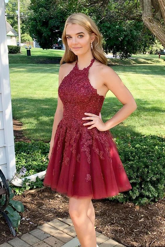 Homecoming Dress Halter Neckline, HOCO Dress, Short Prom Dress ,Back T DressesTailor Homecoming Dress Halter Neckline, HOCO Dress, Short Prom Dress ,Back T DressesTailor