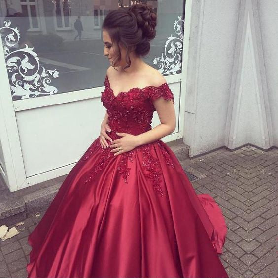 Burgundy Prom Dress Off The Shoulder Straps, Dresses For Graduation Party, Evening Wear, Formal Dress