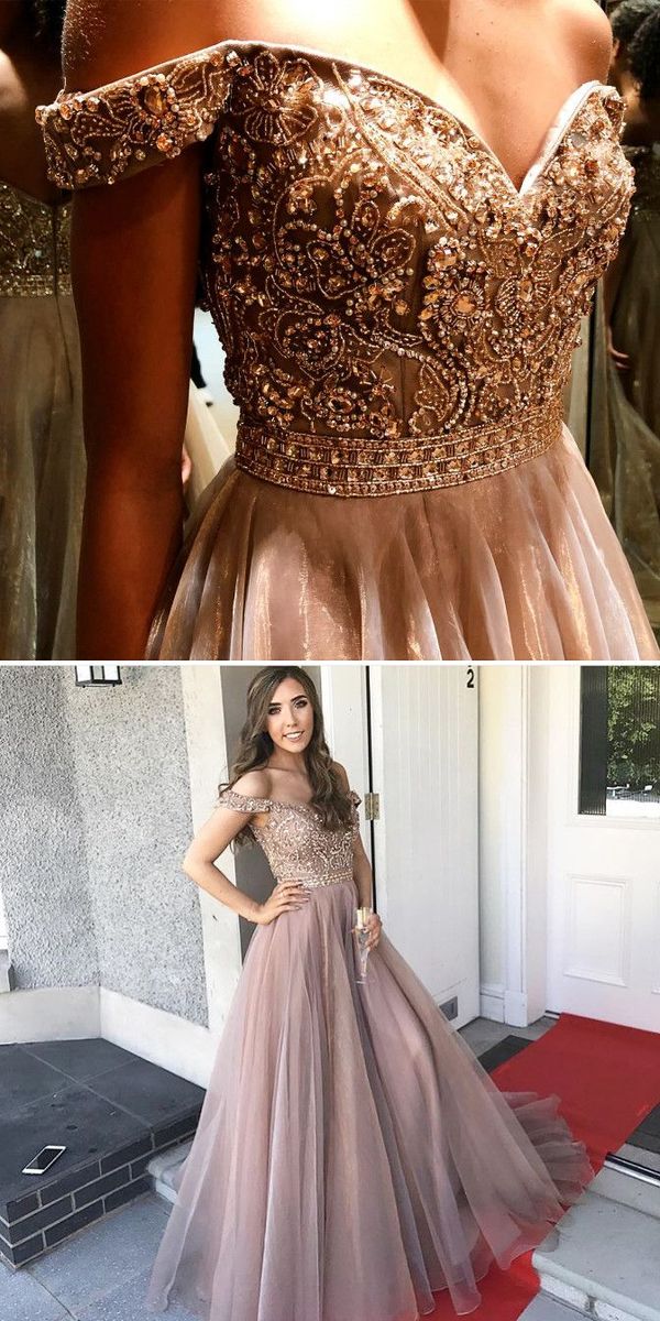 Off the Shoulder Beaded Prom Dress Long, Evening Dress, Dance Dresses, Graduation School Party Gown
