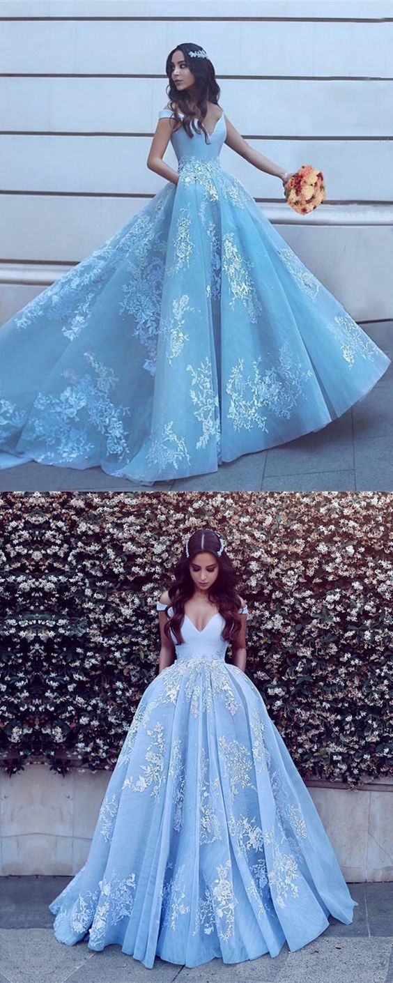 Blue Lace Prom Dress Off The Shoulder Straps, Dresses For Graduation Party, Evening Dress, Formal Dress