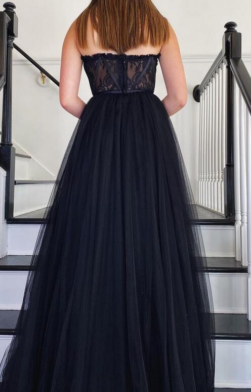 Strapless Black Prom Dresses Long, Sexy Graduation School Party Gown