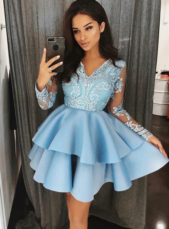 Light Blue Short Prom Dress, Homecoming Dresses, Graduation School Party Gown