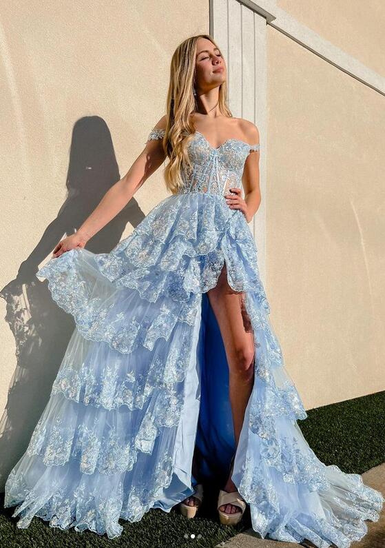 Tulle Sequin Long Prom dress with Sheer Corset Bodice and Ruffle Skirt, Wedding Dress