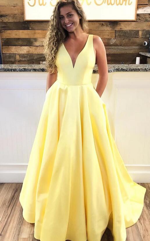 Yellow Satin Prom Dresses, Evening Dress, Formal Dress, Dance Dresses, Graduation School Party Gown