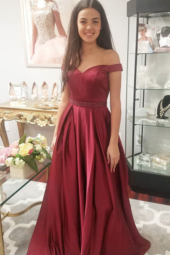 burgundy prom dresses 2023 Burgundy Off Shoulder Sequins Sheath Long Sleeves Prom Dress with Feather