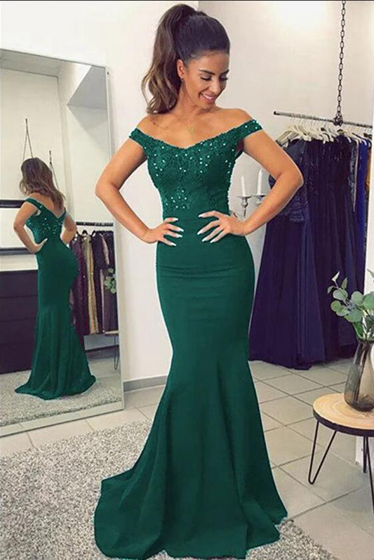 Green Mermaid Prom Dress For Teens, Prom Dresses, Graduation School Party Gown