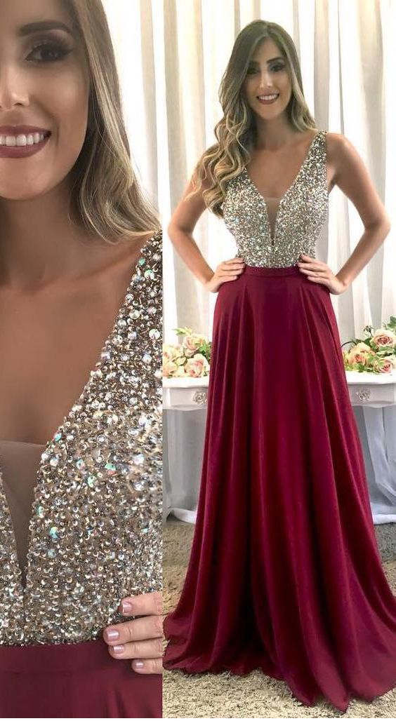 Beaded Prom Dress Deep V Back, Prom Dresses For Teens