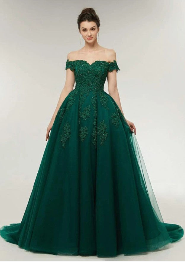 Green Prom Dress Off The Shoulder Straps, Prom Dresses, Pageant Dress, Evening Dress, Ball Dance Dresses, Graduation School Party Gown