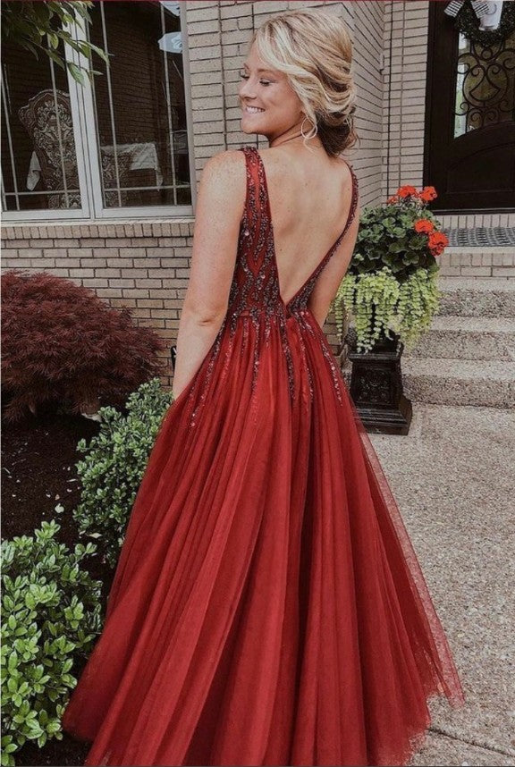 V Neckline Prom Dress with Slit, Prom Dresses, Pageant Dress, Evening Dress, Ball Dance Dresses, Graduation School Party Gown