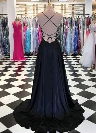 Simple Royal Blue Spaghetti Straps Open Back Long Prom Dresses With Slit,Formal Dresses,Dance Dress
