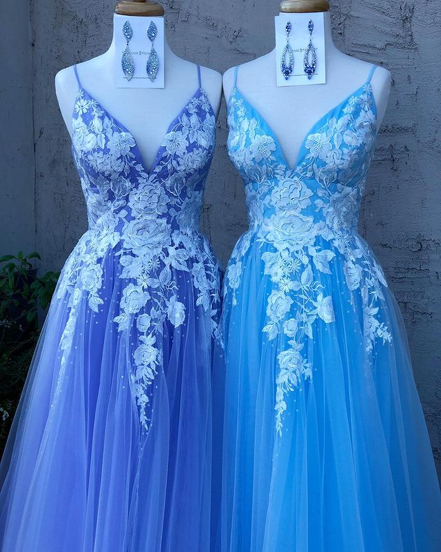 Straps Tulle/Lace Prom Dresses Long,Formal Gown