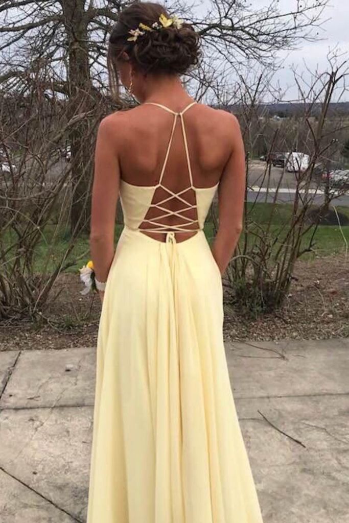 Yellow Prom Dress with Slit, Prom Dresses, Pageant Dress, Evening Dress, Ball Dance Dresses, Graduation School Party Gown DT0658