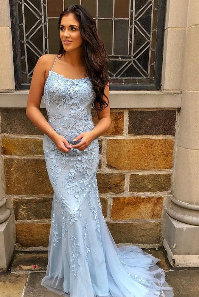 Tulle Mermaid Long Prom Dresses with Appliques and Beading,Formal Dresses,Dance Dress