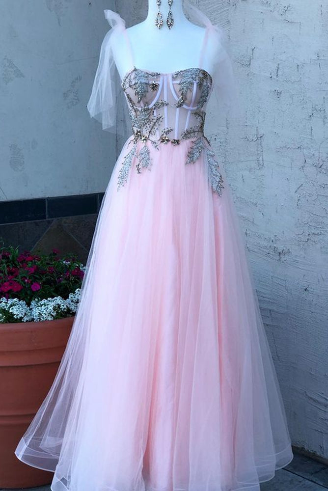 Tulle Long Prom Dresses with Beading,Formal Dresses,Dance Dress