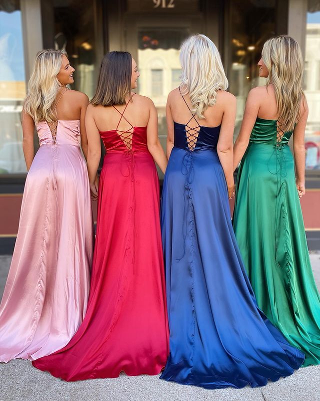 Sexy Royal Blue Satin Prom Dress Long with High Slit