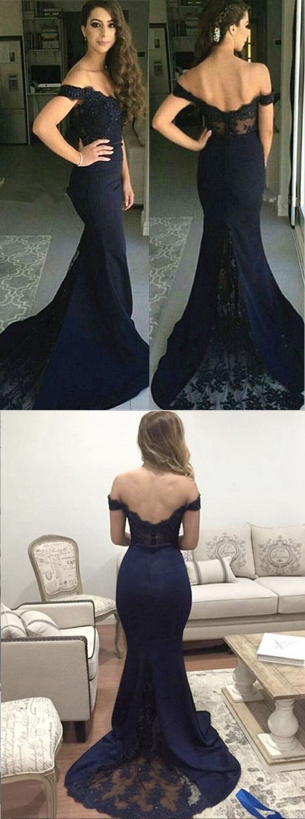 Navy Mermaid Prom Dress, Bridesmaid Dresses, Evening Dress, Dance Dresses, Graduation School Party Gown