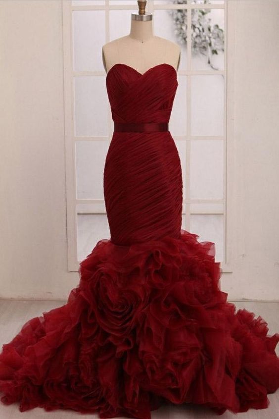 Burgundy Mermaid Prom Dress, Pageant Dress, Evening Dress, Dance Dresses, Graduation School Party Gown