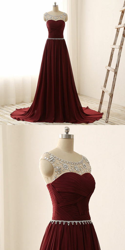 Burgundy Chiffon Prom Dress, Prom Dresses, Evening Gown, Graduation School Party Dress, Winter Formal Dress