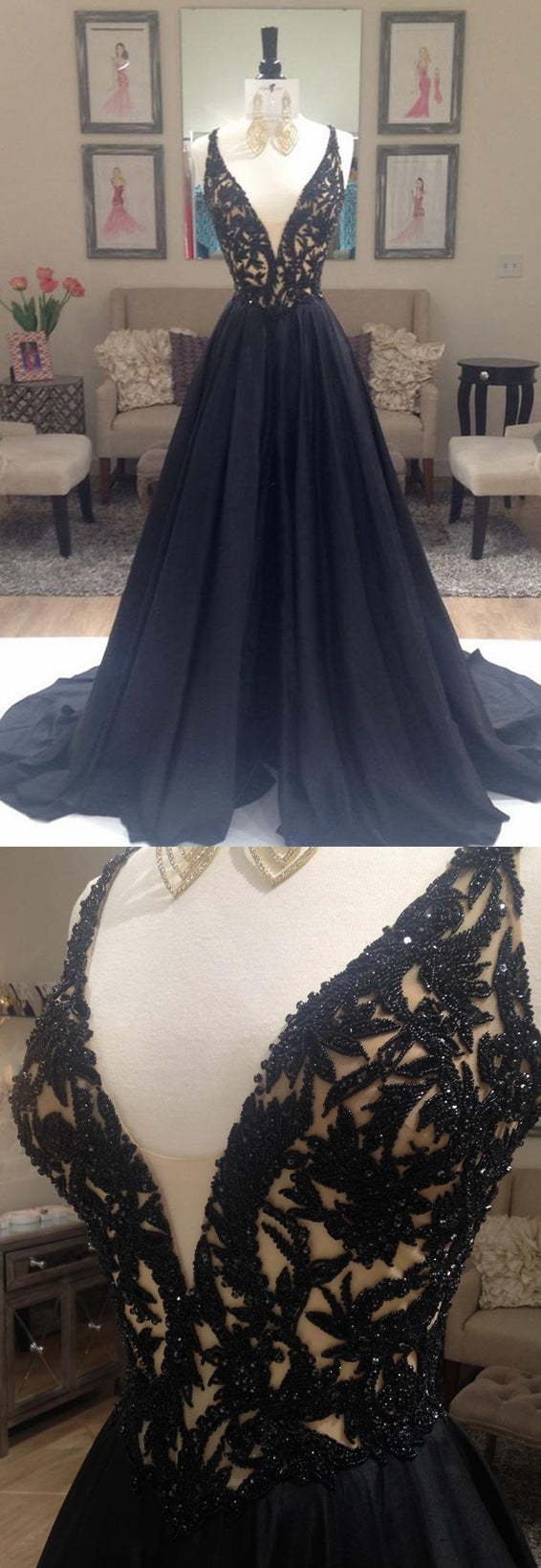 Black Prom Dress, Prom Dresses, Evening Gown, Graduation School Party Dress