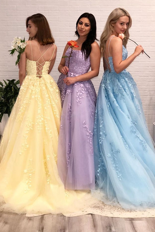 Tulle Long Prom Dress with Appliques and Beading,Prom Dresses,Pageant Dress