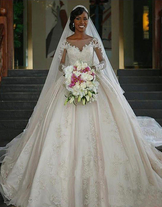 Princess Wedding Dress Long Sleeves Cathedral Train, Dresses For Wedding, Bridal Gown ,Bride Dress, Dresses For Brides