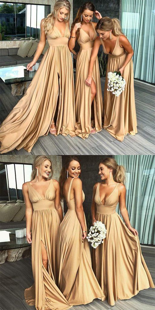 Sexy Bridesmaid Dresses With Slit, Bridesmaid Dress with Straps BM0003
