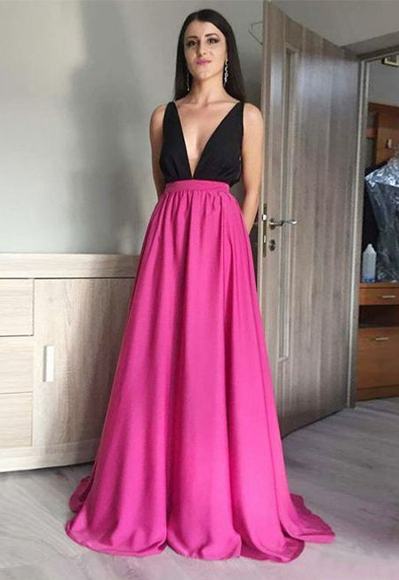 Prom Dress Deep V Neckline, Evening Dress, Formal Dresses, Graduation School Party Dance Dress