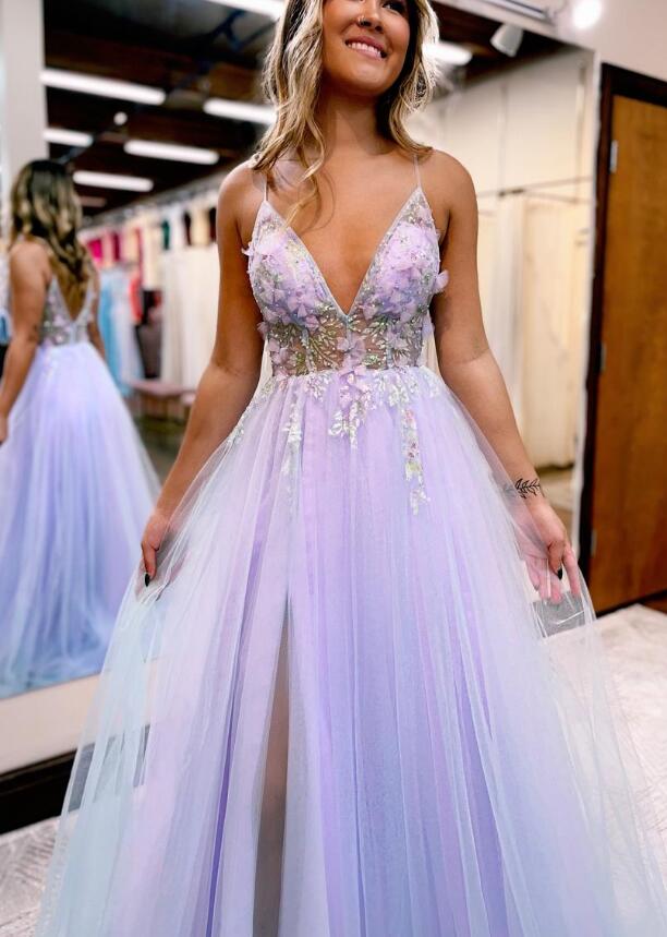 Straps Sexy Long Prom Dresses with Sheer Corset Bodice and Slit