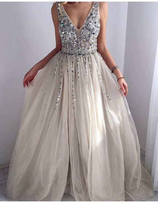 Prom Dress V Neckline , Evening Dress, Dance Dresses, Graduation School Party Gown, DT0345
