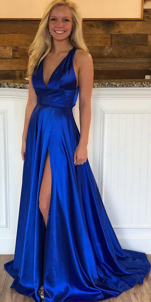 Royal Blue Prom Dress with Slit, Pageant Dress, Evening Dress, Dance Dresses, Graduation School Party Gown