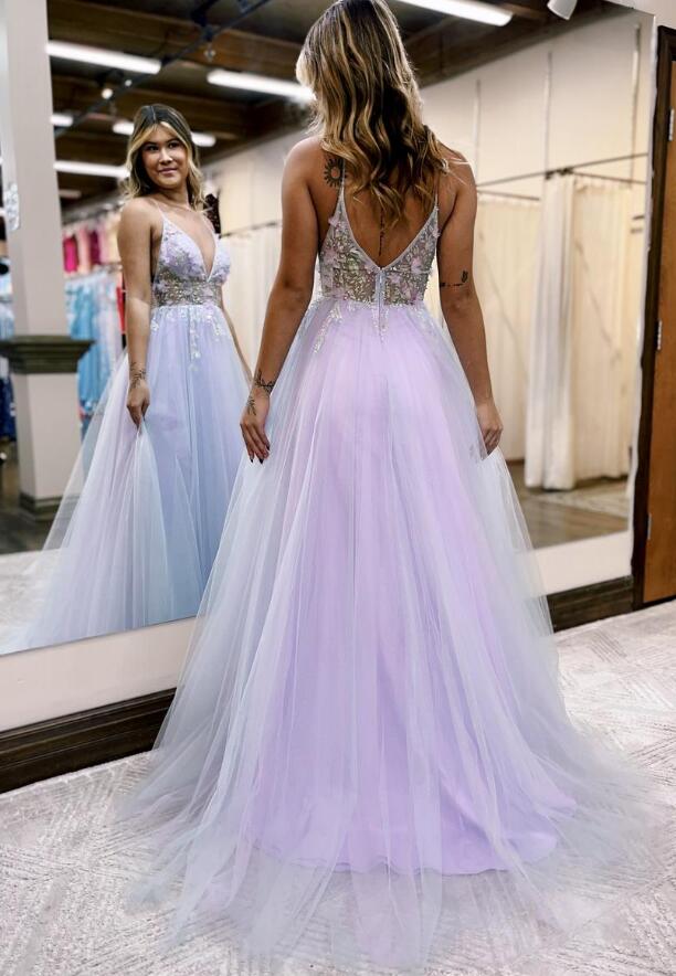 Straps Sexy Long Prom Dresses with Sheer Corset Bodice and Slit